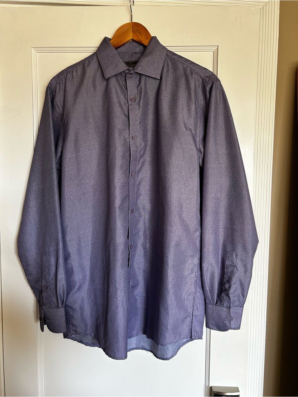 Black Label by Ruffini Purple Micro Geometric Slim Fit Dress Shirt Size M